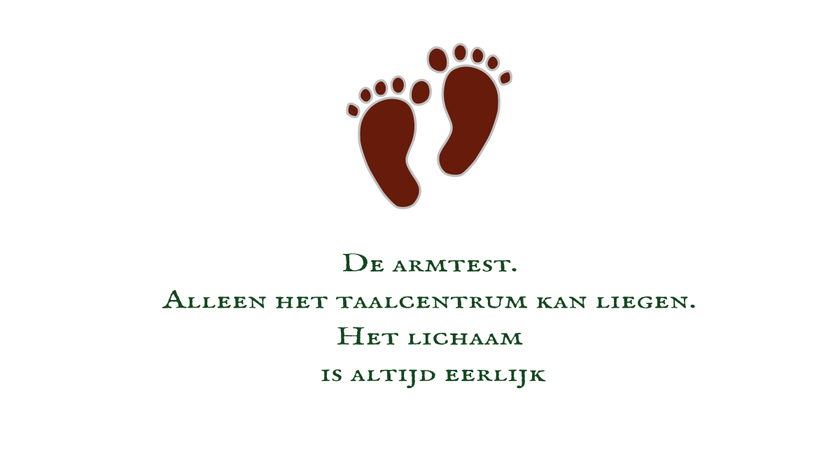 De Armtest. Alleen het taalcentrumDe armtest. Alleen het taalcentrum kan liegen. Het lichaam is altijd eerlijk.png